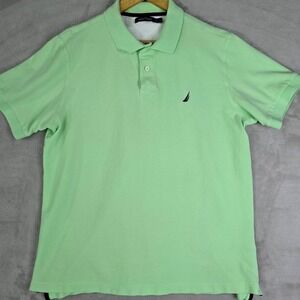 Nautica Mens Large Mint Green Short Sleeve Cotton Pique Polo Shirt Preppy